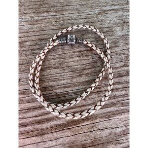Pandora Braided Leather Double Wrap Bracelet Sterling Silver Clasp Cream Brown